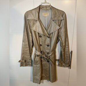Michael Kors Shimmering Metallic Gold Belted Trench Coat